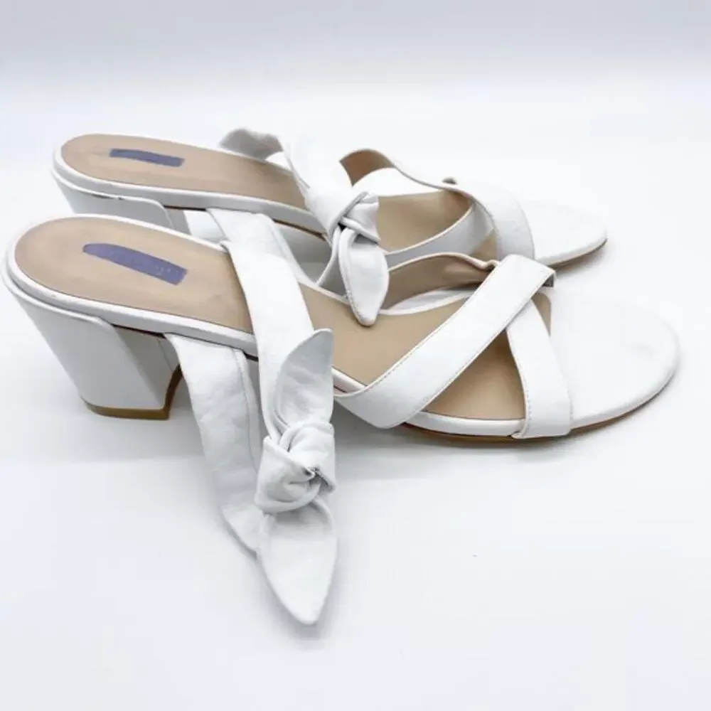 Stuart Weitzman Women's Bandeau White Bow Leather Slide Sandals Size‎ 11.5